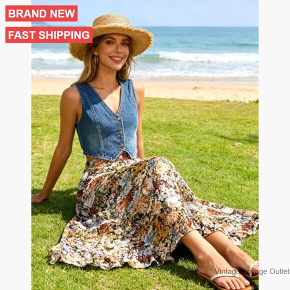 High Waisted Maxi Skirt with Pockets A-Line Pleated Long Casual - Picture 6 of 7